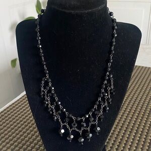 1928 Black Faceted Beaded Multi-Strand Necklace